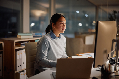 employee working at night in an office